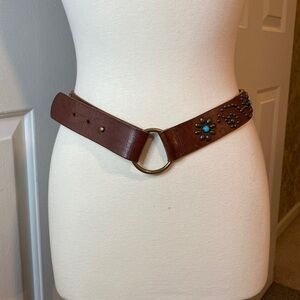 Old Navy Brown Leather Turquoise Studded Belt in EUC